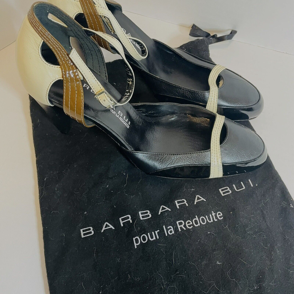 Barbara Bui Vintage heels patent leather Black Cream Brown Almond Toe Size 6
